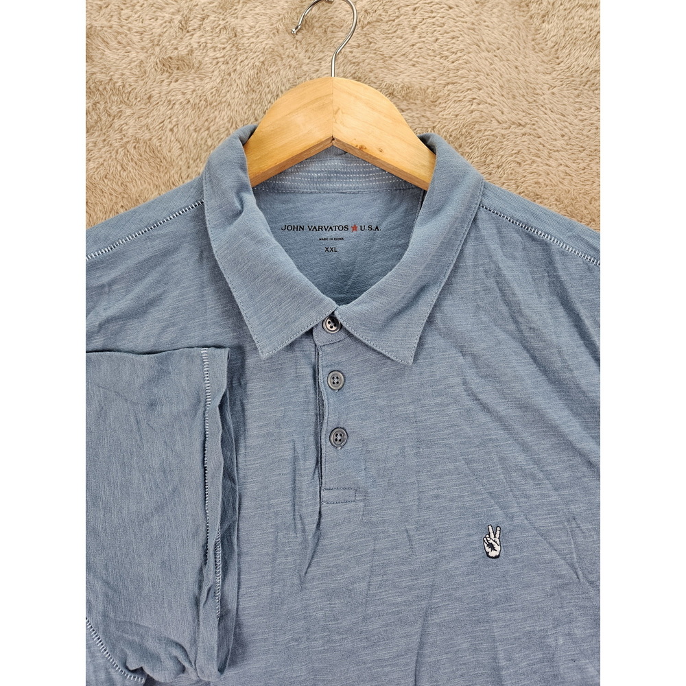 John Varvatos Polo Shirt Embroidered Peace Sign Logo Blue Men's Size XXL